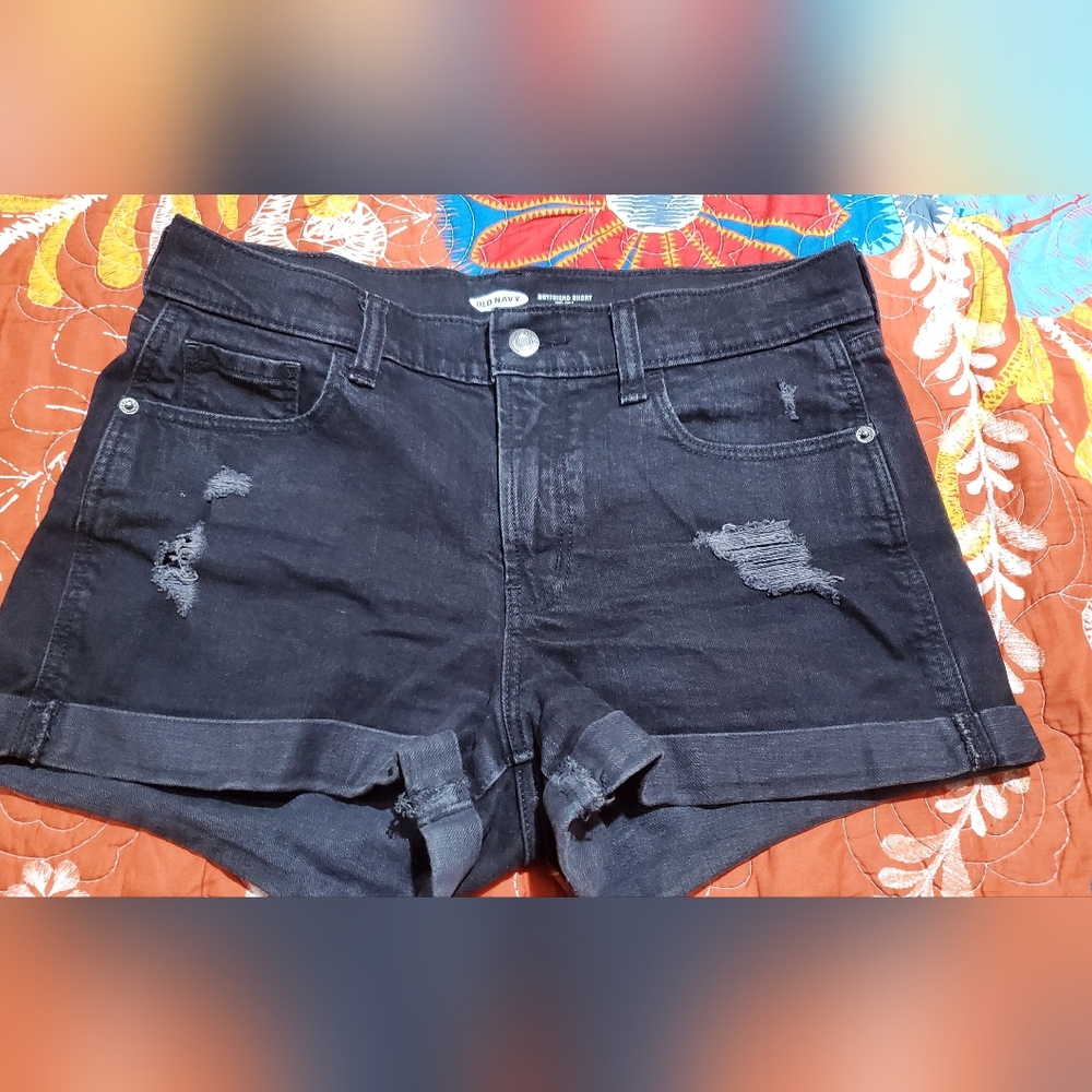 Forever 21 Black Ripped Jean Shorts